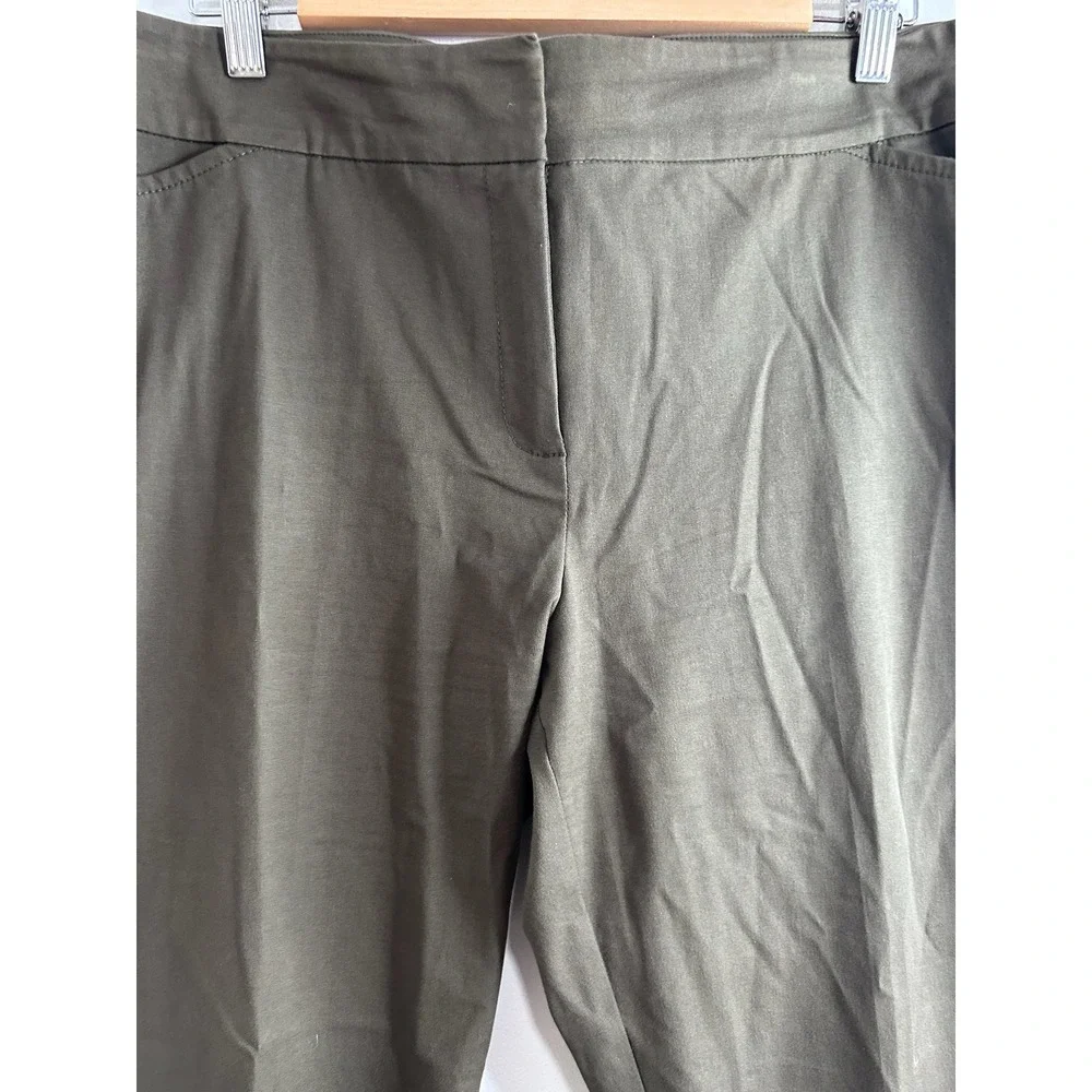 Eileen Fisher Womens Olive Brown Organic Cotton Stretch Straight Leg Pants Sz L